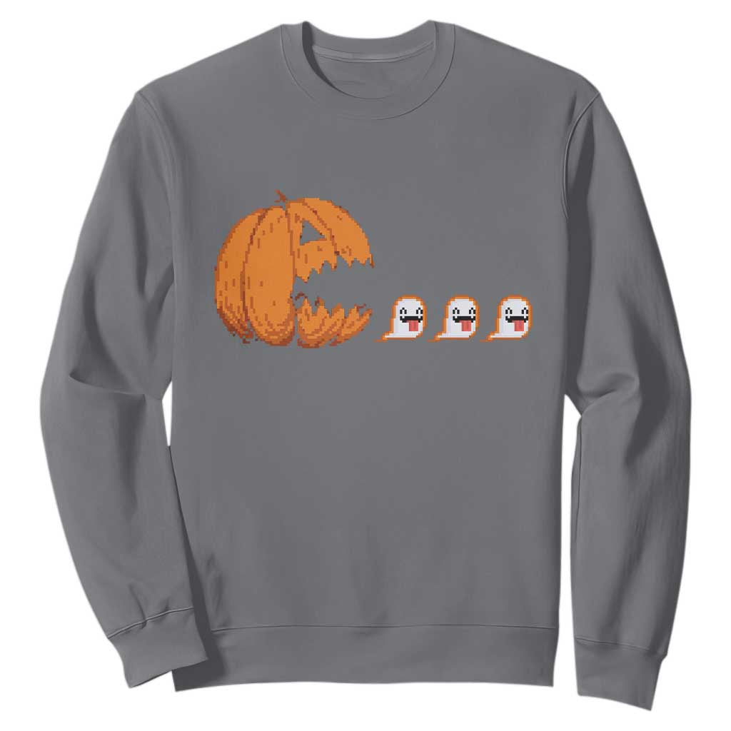Funny Halloween Gamer Video Gaming Pumpkin Ghost Sweatshirt TS11 Charcoal Print Your Wear
