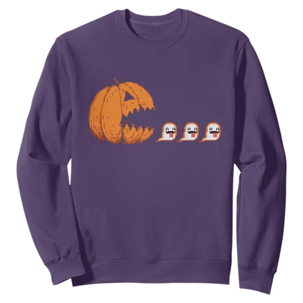 Funny Halloween Gamer Video Gaming Pumpkin Ghost Sweatshirt TS11 Purple Print Your Wear