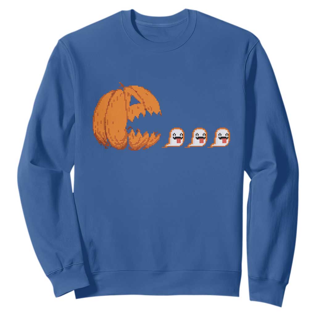 Funny Halloween Gamer Video Gaming Pumpkin Ghost Sweatshirt TS11 Royal Blue Print Your Wear