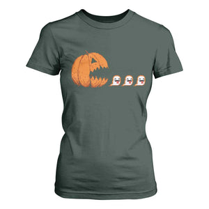 Funny Halloween Gamer Video Gaming Pumpkin Ghost T Shirt For Women TS11 Dark Forest Green Print Your Wear
