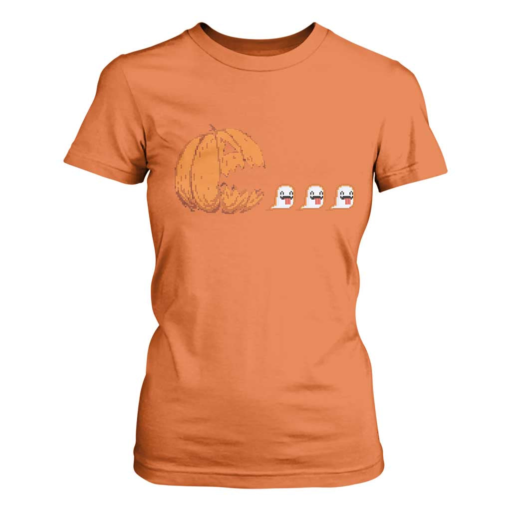 Funny Halloween Gamer Video Gaming Pumpkin Ghost T Shirt For Women TS11 Orange Print Your Wear