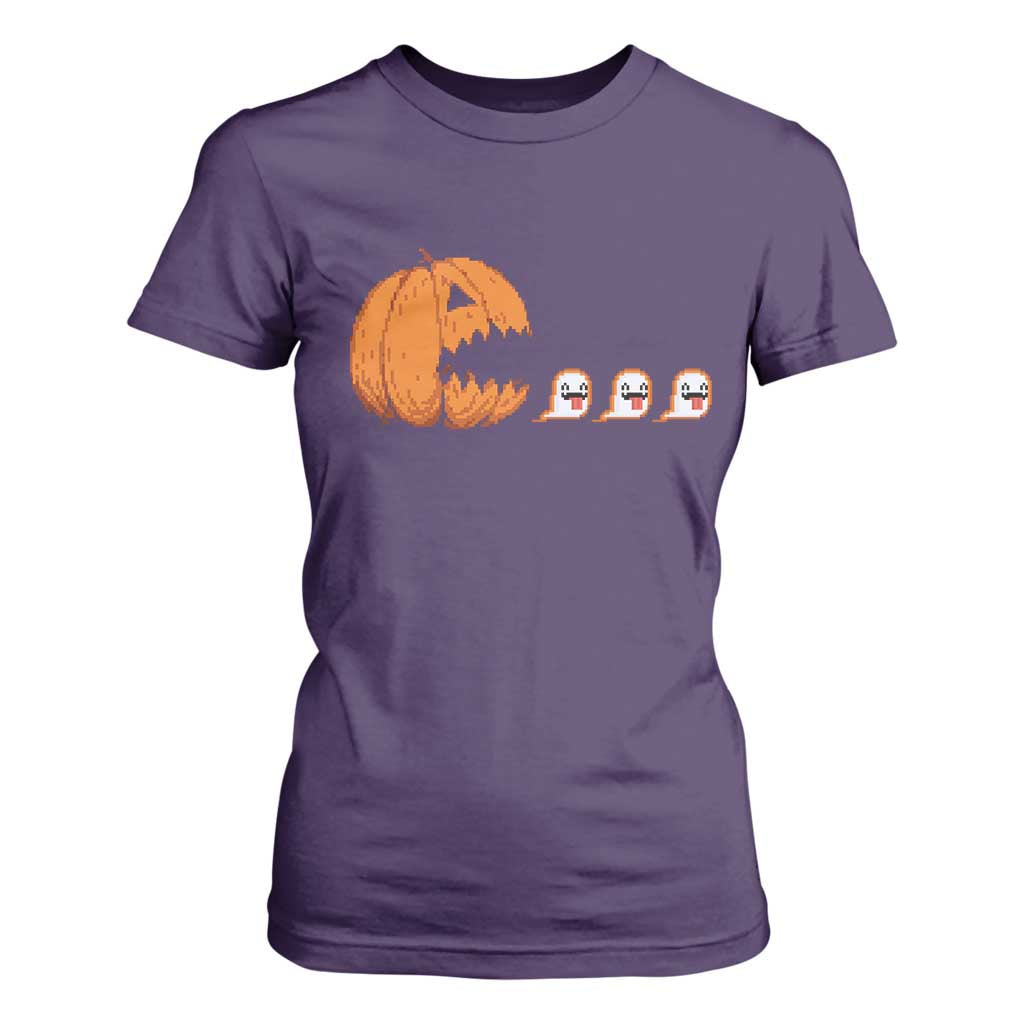 Funny Halloween Gamer Video Gaming Pumpkin Ghost T Shirt For Women TS11 Purple Print Your Wear