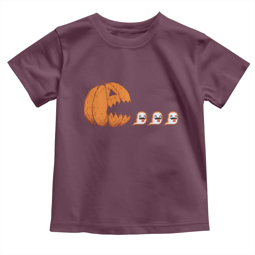 Funny Halloween Gamer Video Gaming Pumpkin Ghost Toddler T Shirt TS11 Maroon Print Your Wear