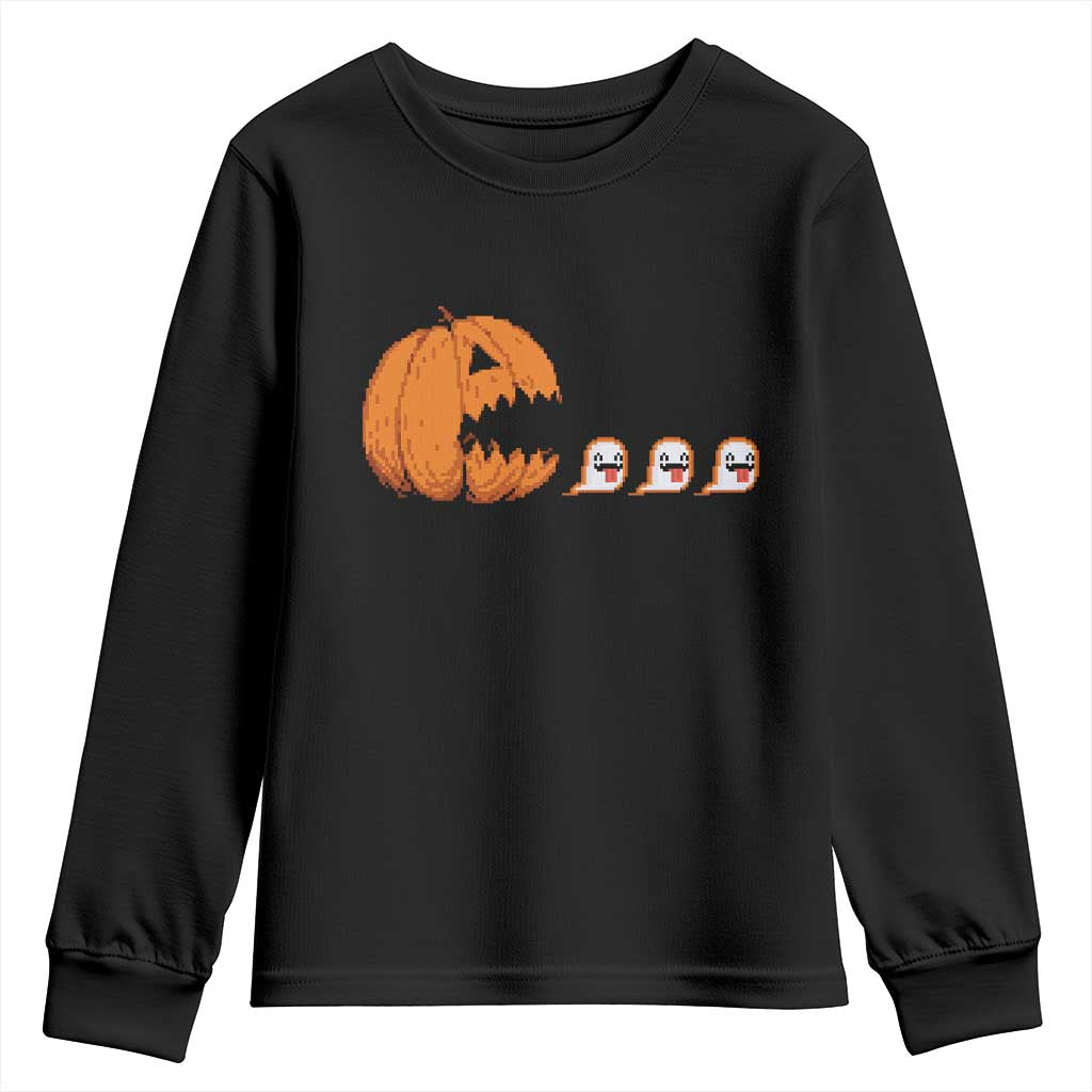 Funny Halloween Gamer Video Gaming Pumpkin Ghost Youth Sweatshirt TS11 Black Print Your Wear