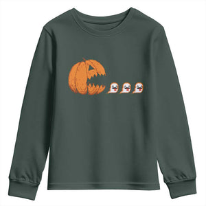 Funny Halloween Gamer Video Gaming Pumpkin Ghost Youth Sweatshirt TS11 Dark Forest Green Print Your Wear