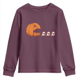 Funny Halloween Gamer Video Gaming Pumpkin Ghost Youth Sweatshirt TS11 Maroon Print Your Wear