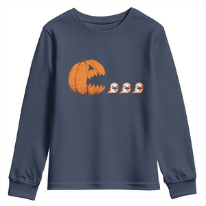 Funny Halloween Gamer Video Gaming Pumpkin Ghost Youth Sweatshirt TS11 Navy Print Your Wear