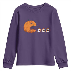 Funny Halloween Gamer Video Gaming Pumpkin Ghost Youth Sweatshirt TS11 Purple Print Your Wear