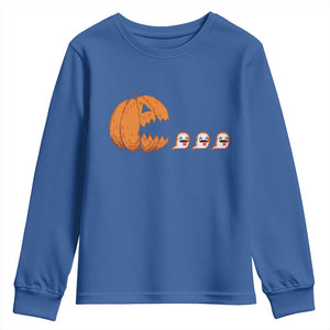 Funny Halloween Gamer Video Gaming Pumpkin Ghost Youth Sweatshirt TS11 Royal Blue Print Your Wear