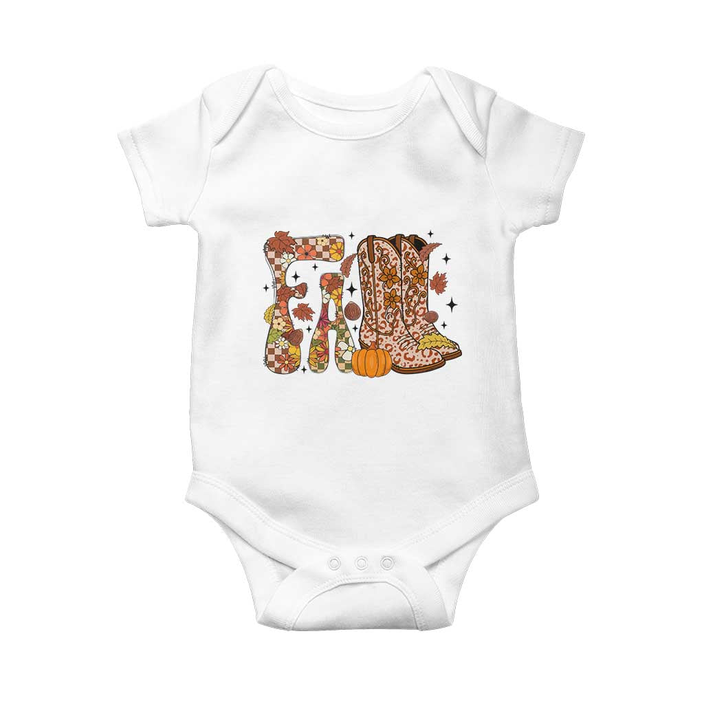 Cowboy Fall Season Thanksgiving Western Boots Pumpkin Baby Onesie TS11 White Print Your Wear