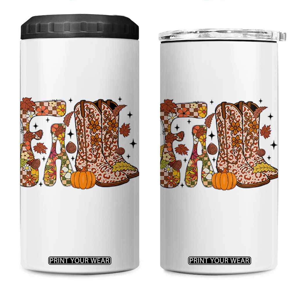 Cowboy Fall Season Thanksgiving Western Boots Pumpkin 4 in 1 Can Cooler Tumbler TS11 One Size: 16 oz White Print Your Wear