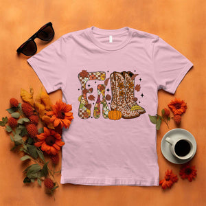 Cowboy Fall Season Thanksgiving Western Boots Pumpkin T Shirt TS11 Light Pink Print Your Wear
