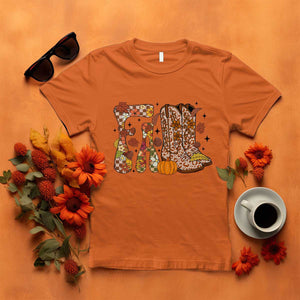 Cowboy Fall Season Thanksgiving Western Boots Pumpkin T Shirt TS11 Orange Print Your Wear