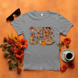 Cowboy Fall Season Thanksgiving Western Boots Pumpkin T Shirt TS11 Sport Gray Print Your Wear