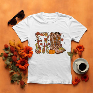 Cowboy Fall Season Thanksgiving Western Boots Pumpkin T Shirt TS11 White Print Your Wear