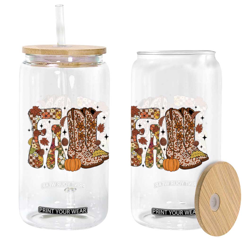 Cowboy Fall Season Thanksgiving Western Boots Pumpkin Glass Can TS11 Print Your Wear