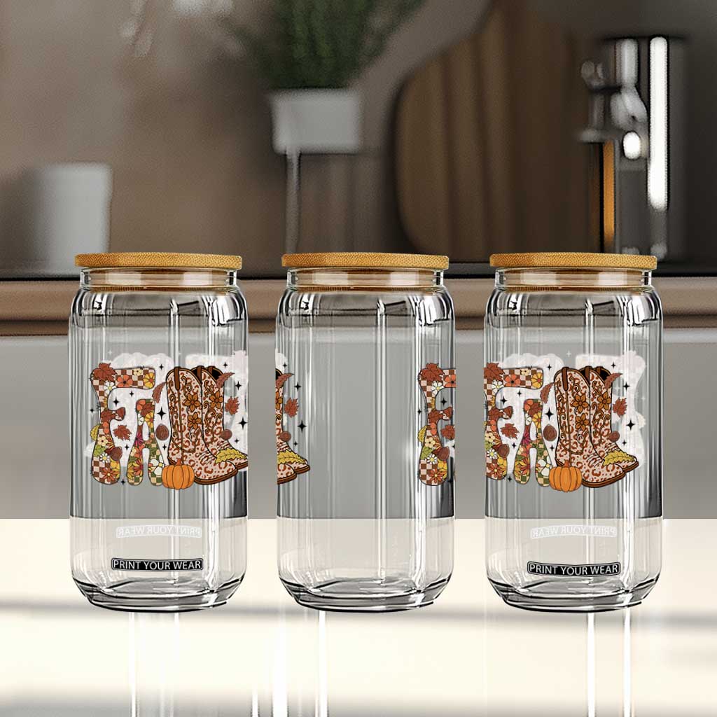 Cowboy Fall Season Thanksgiving Western Boots Pumpkin Glass Can TS11 Print Your Wear
