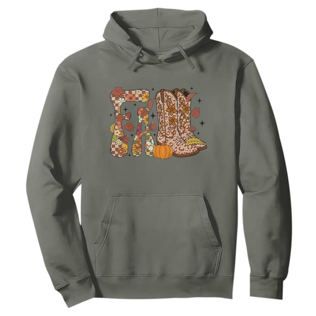Cowboy Fall Season Thanksgiving Western Boots Pumpkin Hoodie TS11 Military Green Print Your Wear
