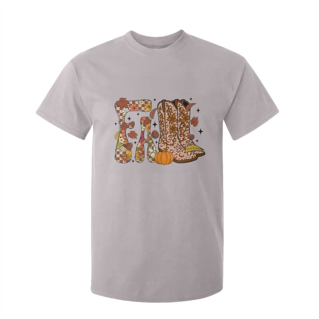 Cowboy Fall Season Thanksgiving Western Boots Pumpkin T Shirt For Kid TS11 Ice Gray Print Your Wear