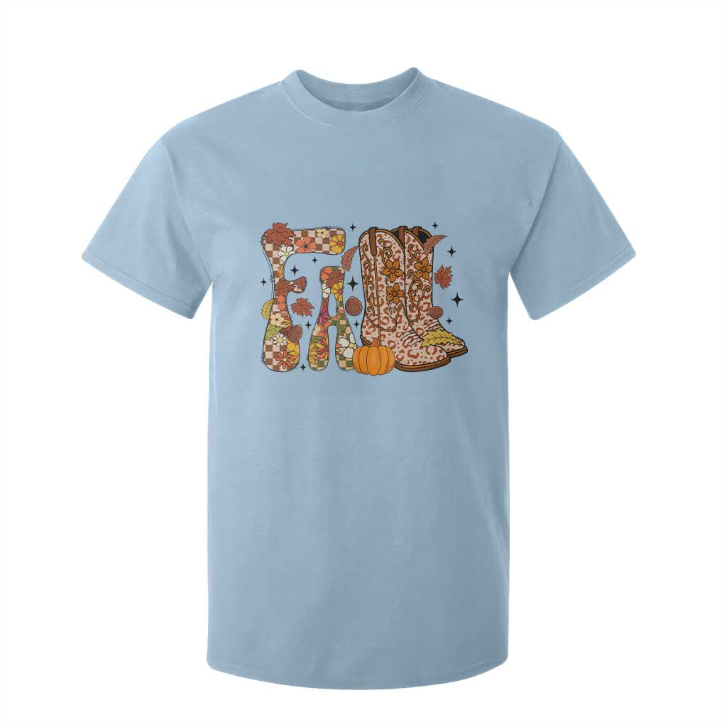 Cowboy Fall Season Thanksgiving Western Boots Pumpkin T Shirt For Kid TS11 Light Blue Print Your Wear