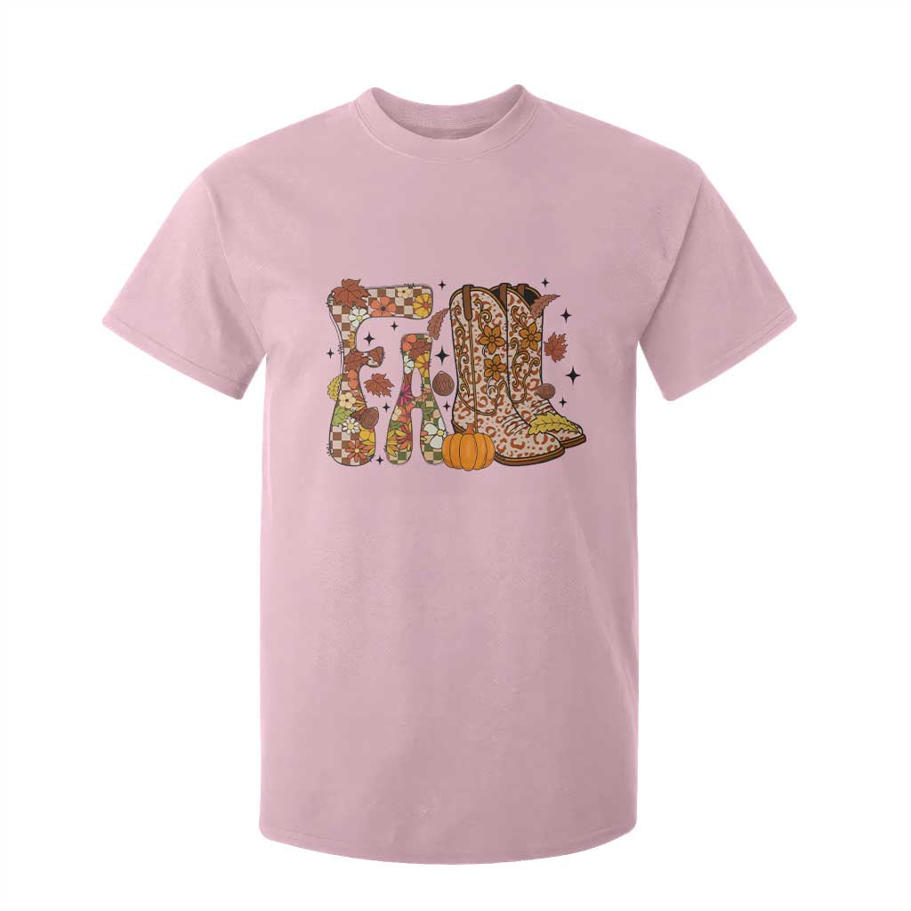 Cowboy Fall Season Thanksgiving Western Boots Pumpkin T Shirt For Kid TS11 Light Pink Print Your Wear