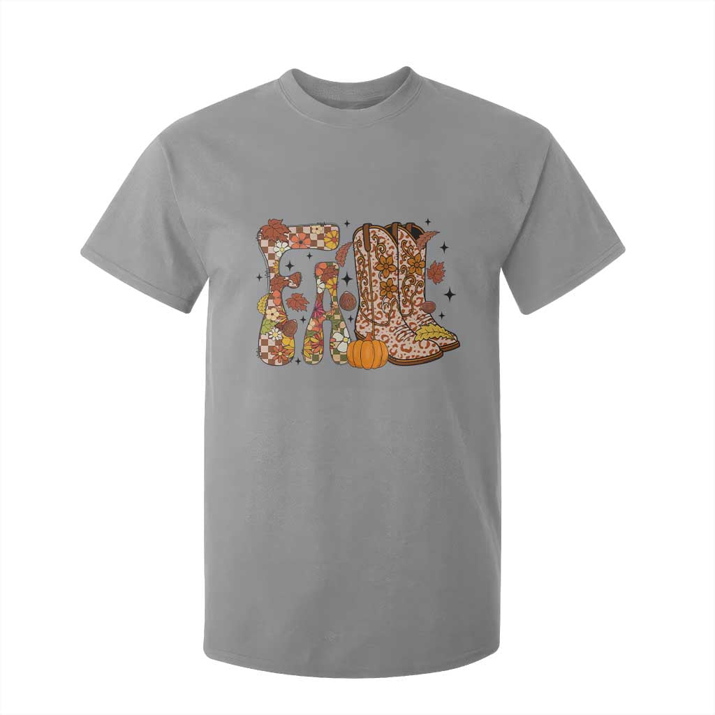 Cowboy Fall Season Thanksgiving Western Boots Pumpkin T Shirt For Kid TS11 Sport Gray Print Your Wear