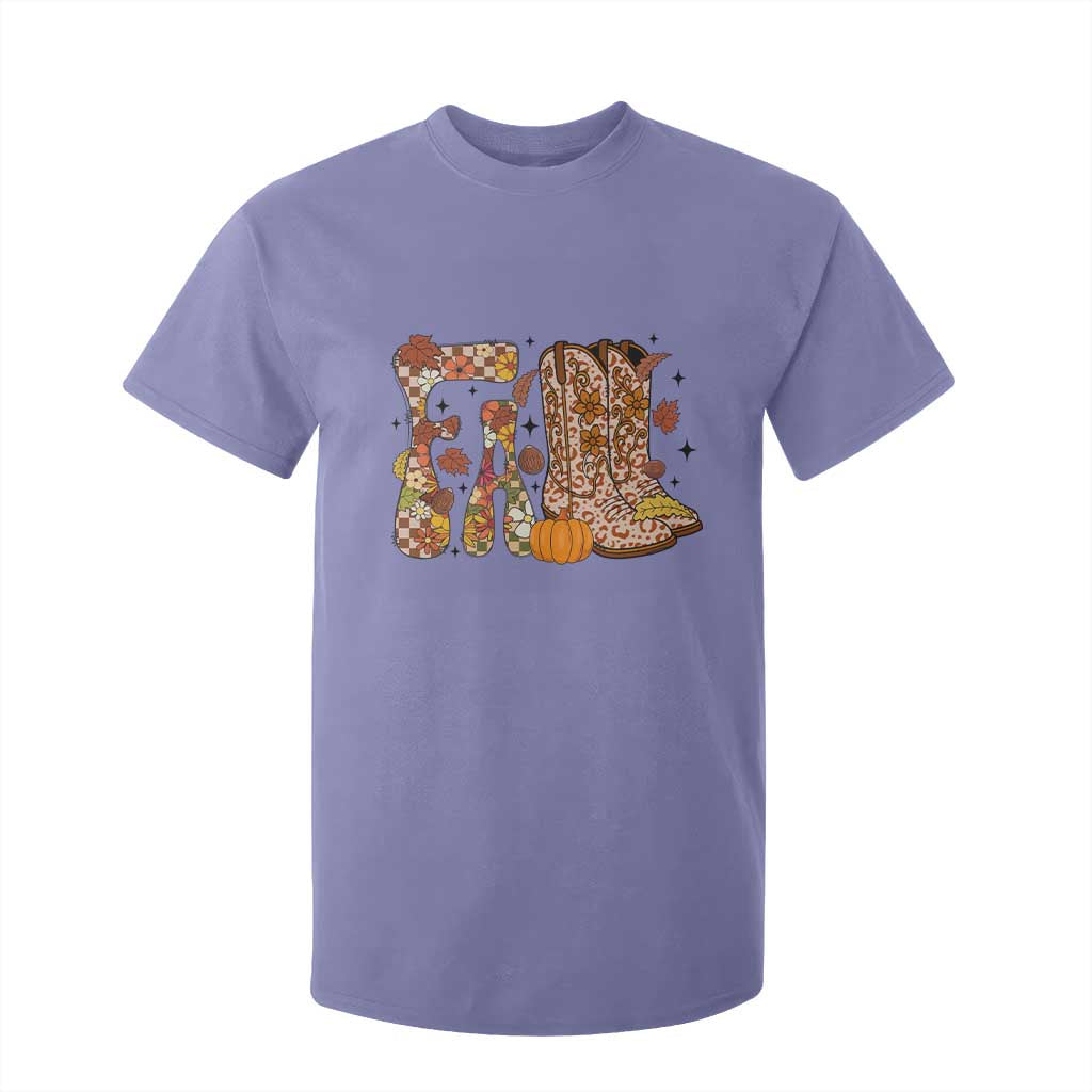 Cowboy Fall Season Thanksgiving Western Boots Pumpkin T Shirt For Kid TS11 Violet Print Your Wear