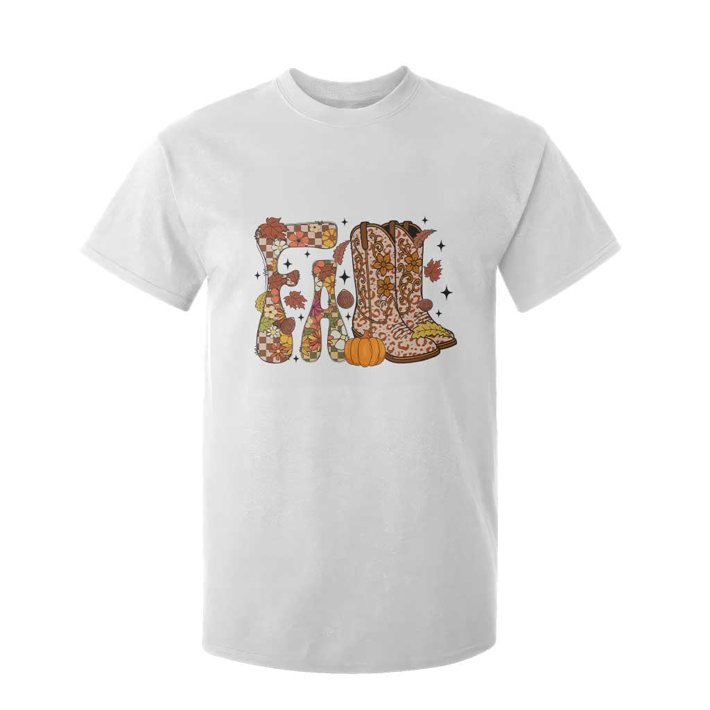 Cowboy Fall Season Thanksgiving Western Boots Pumpkin T Shirt For Kid TS11 White Print Your Wear