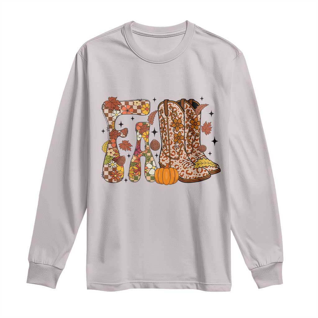 Cowboy Fall Season Thanksgiving Western Boots Pumpkin Long Sleeve Shirt TS11 Ice Gray Print Your Wear
