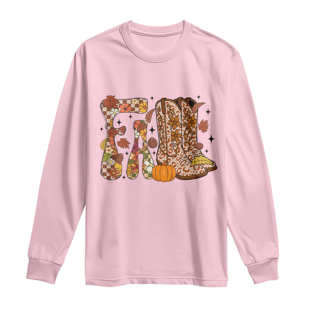 Cowboy Fall Season Thanksgiving Western Boots Pumpkin Long Sleeve Shirt TS11 Light Pink Print Your Wear
