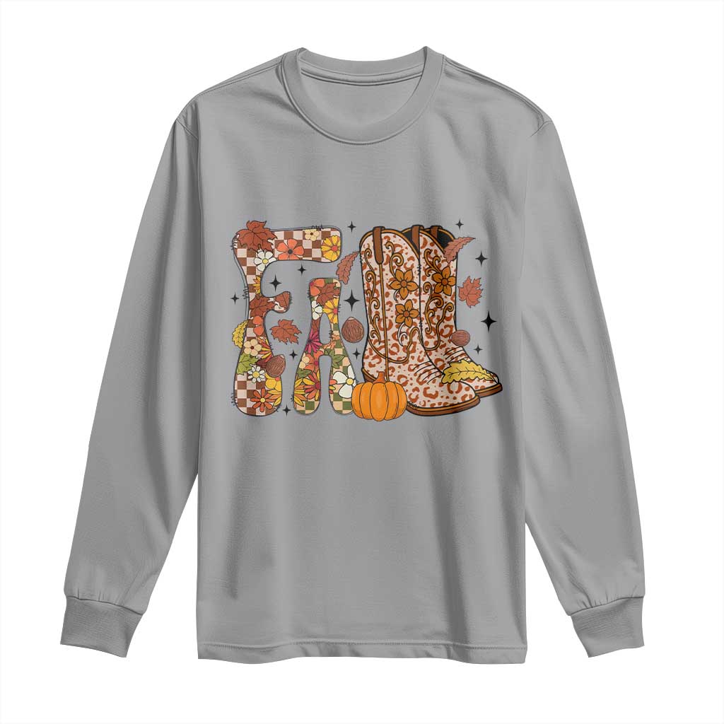 Cowboy Fall Season Thanksgiving Western Boots Pumpkin Long Sleeve Shirt TS11 Sport Gray Print Your Wear