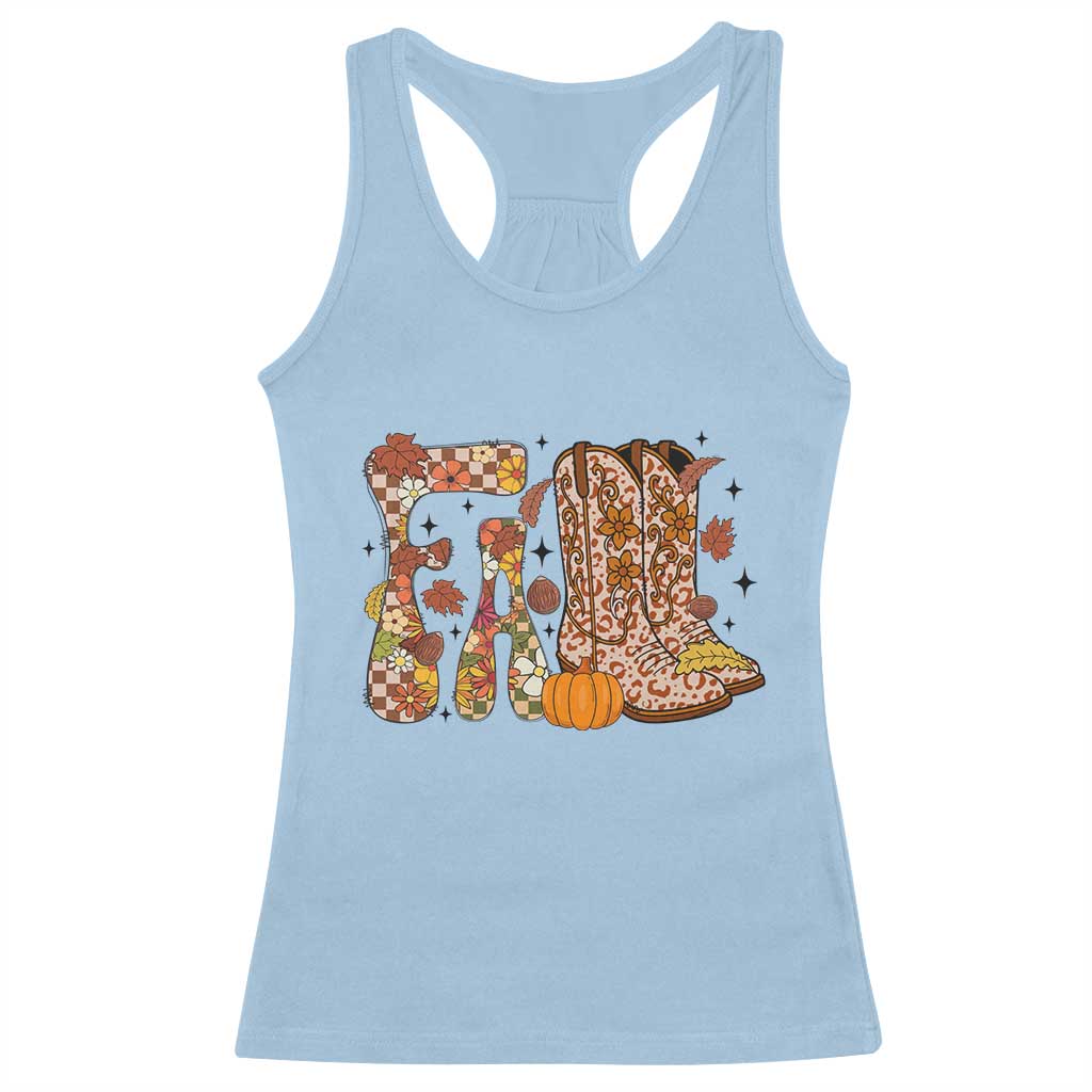 Cowboy Fall Season Thanksgiving Western Boots Pumpkin Racerback Tank Top TS11 Light Blue Print Your Wear