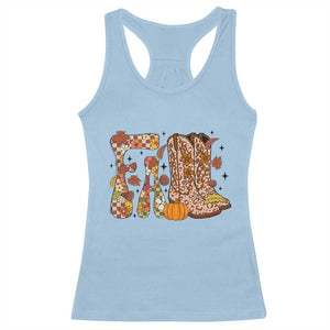 Cowboy Fall Season Thanksgiving Western Boots Pumpkin Racerback Tank Top TS11 Light Blue Print Your Wear
