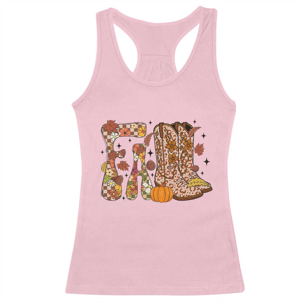 Cowboy Fall Season Thanksgiving Western Boots Pumpkin Racerback Tank Top TS11 Light Pink Print Your Wear