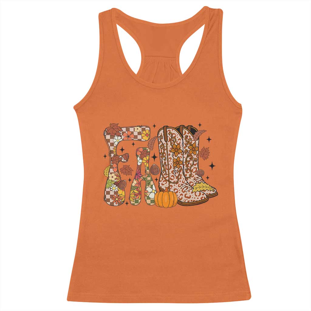 Cowboy Fall Season Thanksgiving Western Boots Pumpkin Racerback Tank Top TS11 Orange Print Your Wear