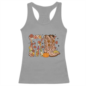 Cowboy Fall Season Thanksgiving Western Boots Pumpkin Racerback Tank Top TS11 Sport Gray Print Your Wear