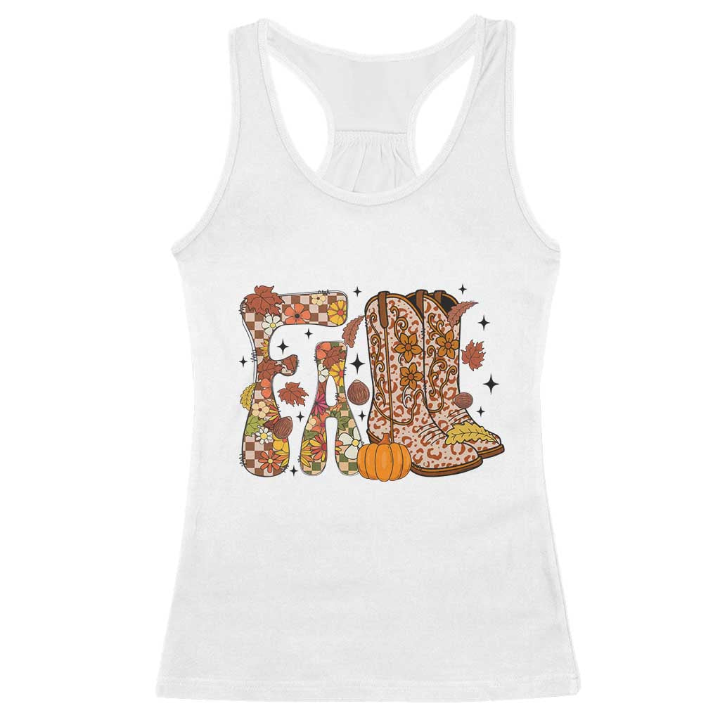 Cowboy Fall Season Thanksgiving Western Boots Pumpkin Racerback Tank Top TS11 White Print Your Wear