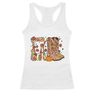 Cowboy Fall Season Thanksgiving Western Boots Pumpkin Racerback Tank Top TS11 White Print Your Wear