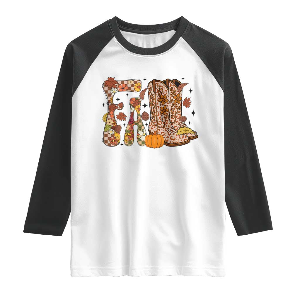 Cowboy Fall Season Thanksgiving Western Boots Pumpkin Raglan Shirt TS11 White Black Print Your Wear