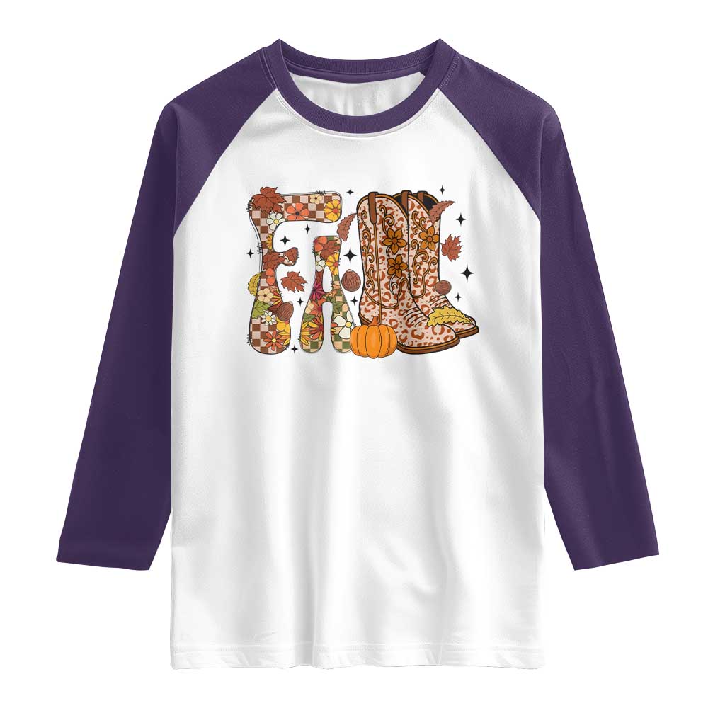 Cowboy Fall Season Thanksgiving Western Boots Pumpkin Raglan Shirt TS11 White Purple Print Your Wear