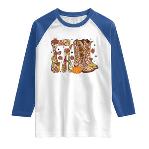 Cowboy Fall Season Thanksgiving Western Boots Pumpkin Raglan Shirt TS11 White Royal Print Your Wear