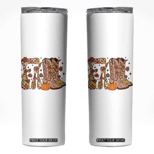Cowboy Fall Season Thanksgiving Western Boots Pumpkin Skinny Tumbler TS11 White Print Your Wear