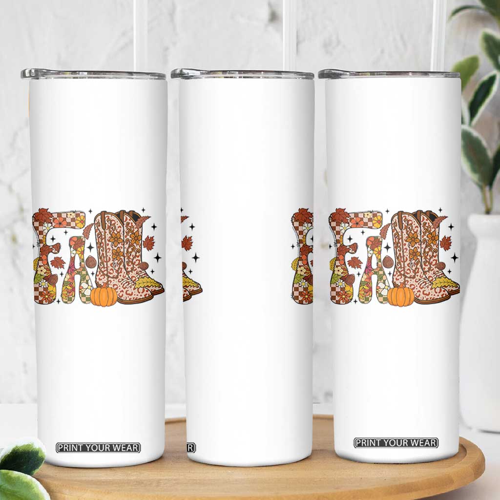 Cowboy Fall Season Thanksgiving Western Boots Pumpkin Skinny Tumbler TS11 Print Your Wear