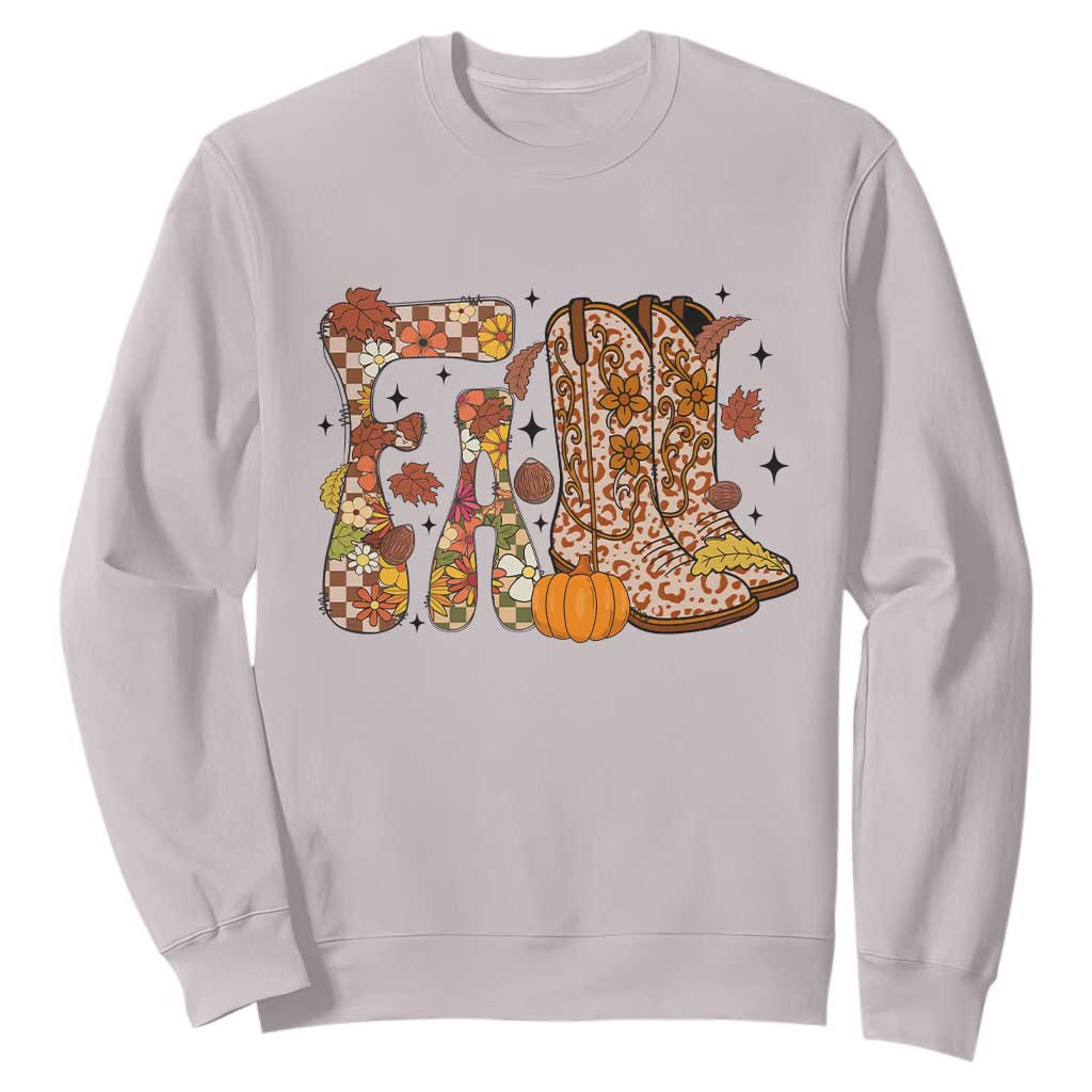 Cowboy Fall Season Thanksgiving Western Boots Pumpkin Sweatshirt TS11 Ice Gray Print Your Wear
