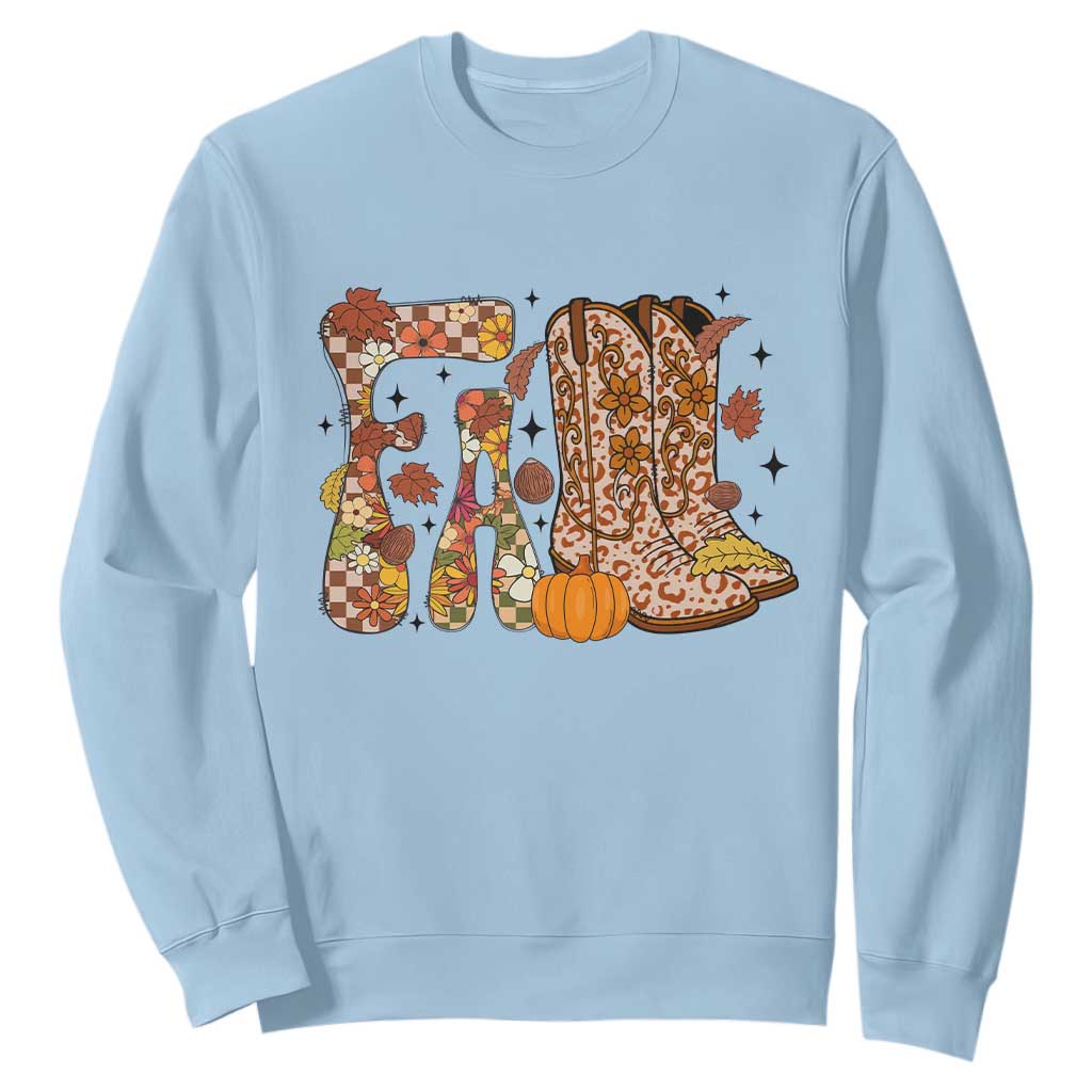 Cowboy Fall Season Thanksgiving Western Boots Pumpkin Sweatshirt TS11 Light Blue Print Your Wear