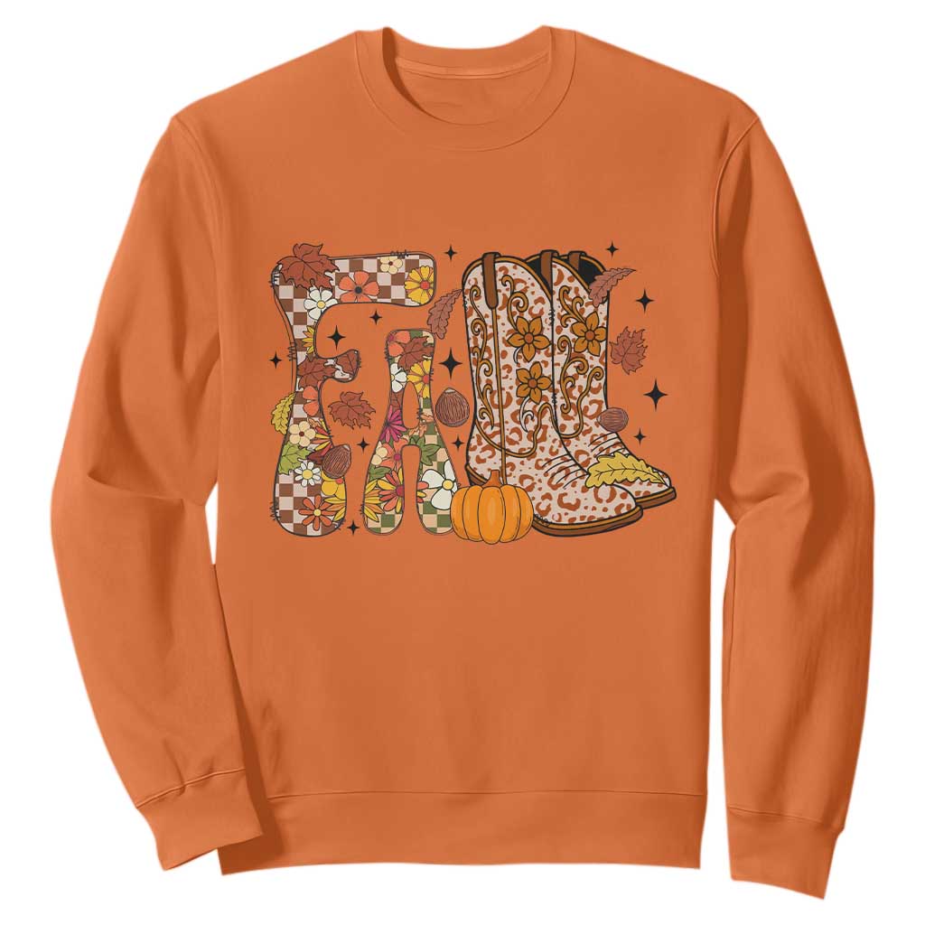 Cowboy Fall Season Thanksgiving Western Boots Pumpkin Sweatshirt TS11 Orange Print Your Wear