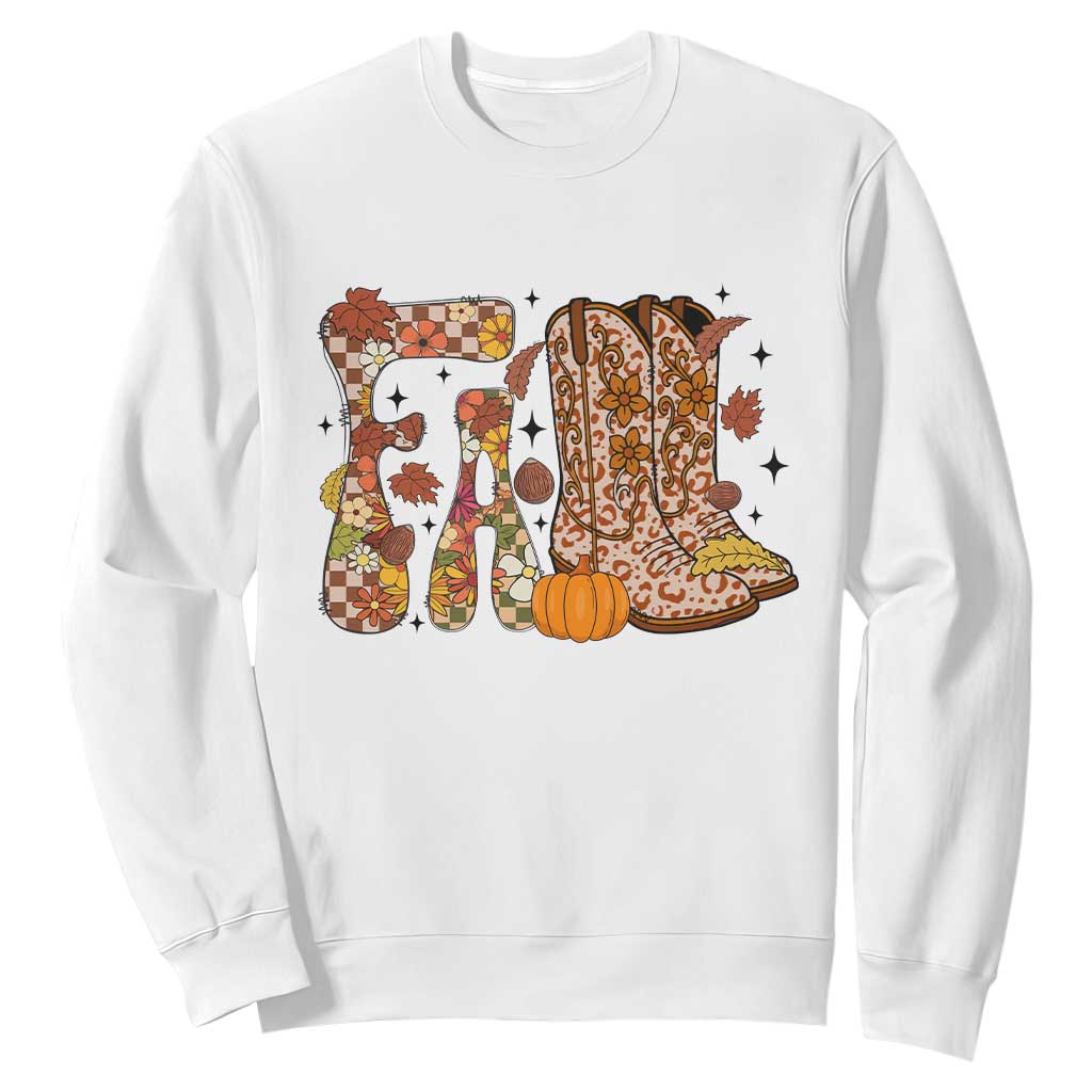 Cowboy Fall Season Thanksgiving Western Boots Pumpkin Sweatshirt TS11 White Print Your Wear