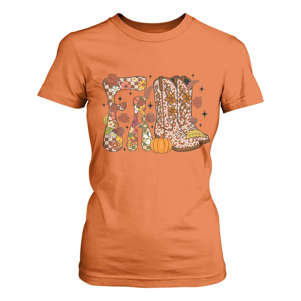 Cowboy Fall Season Thanksgiving Western Boots Pumpkin T Shirt For Women TS11 Orange Print Your Wear