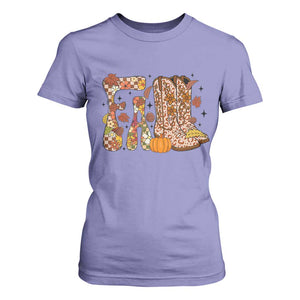 Cowboy Fall Season Thanksgiving Western Boots Pumpkin T Shirt For Women TS11 Violet Print Your Wear