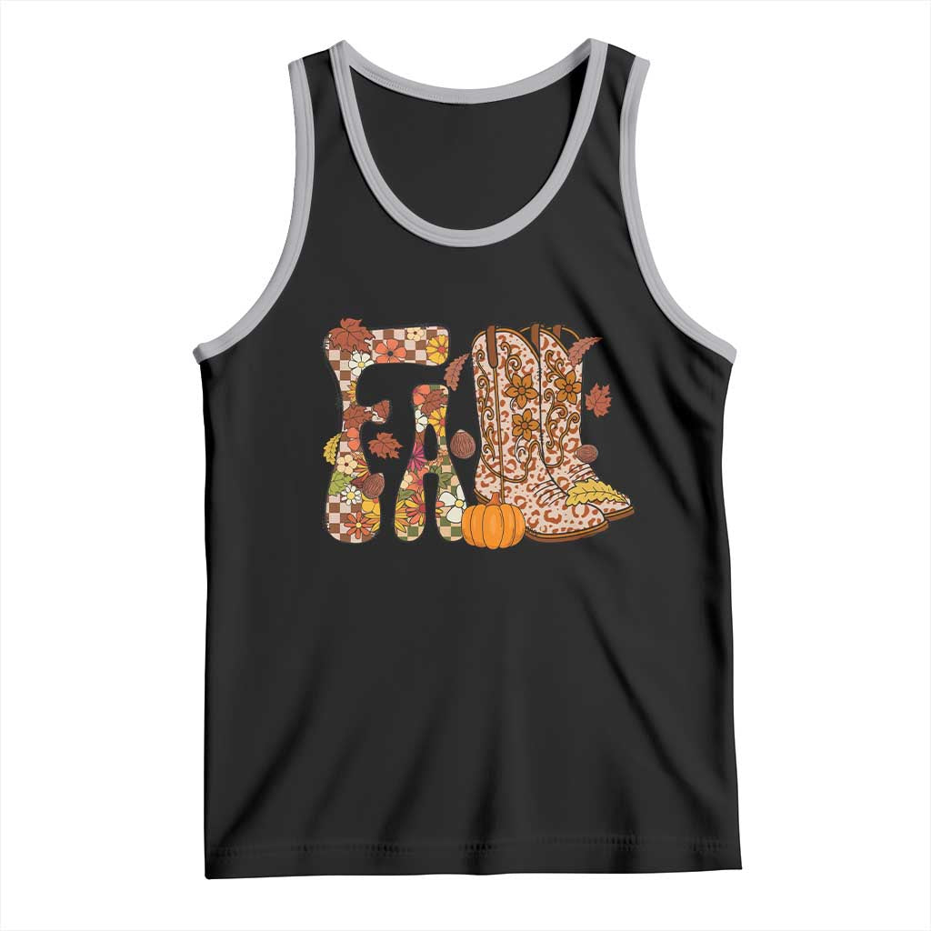 Cowboy Fall Season Thanksgiving Western Boots Pumpkin Tank Top TS11 Black Athletic Heather Print Your Wear